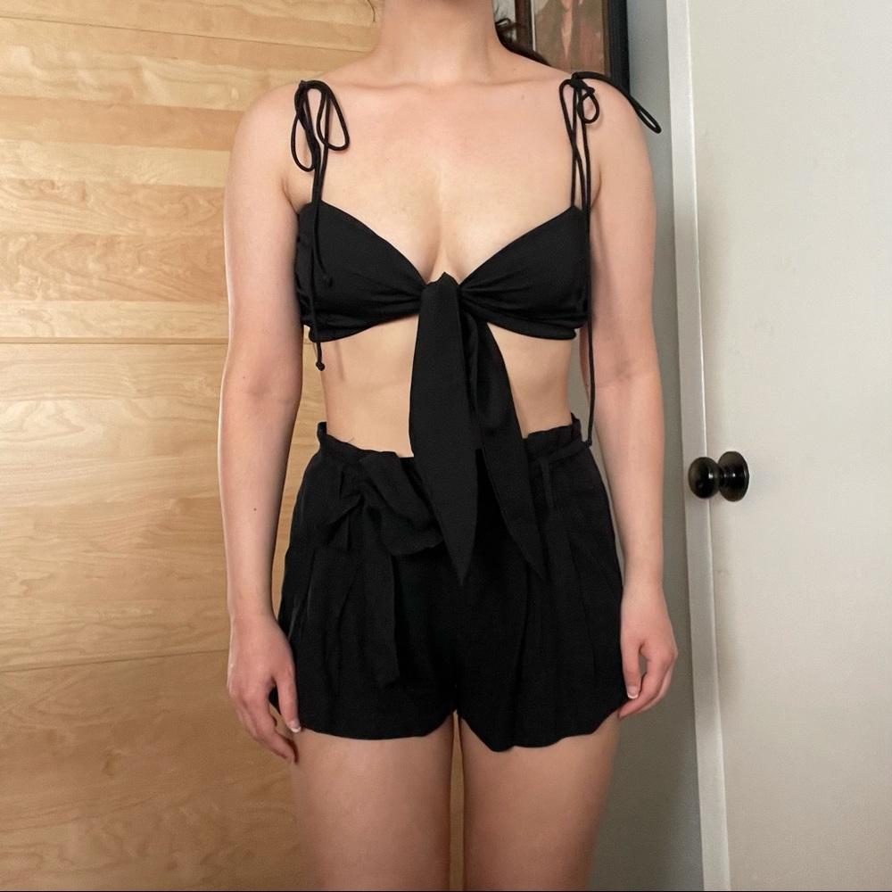 Nasty Gal Black tie front belted pleated shorts